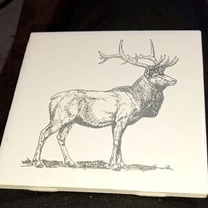 White Coaster with Deer Illustration